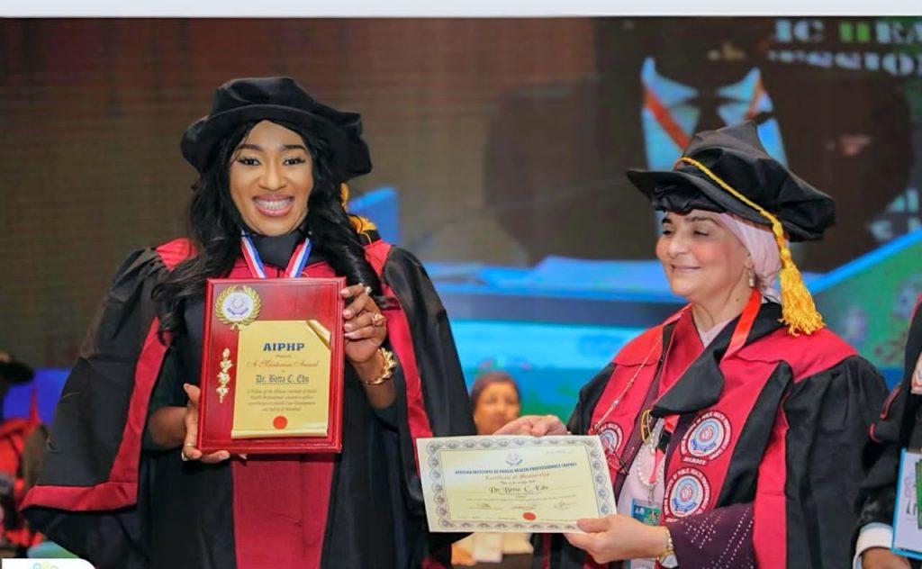 DR BETTA EDU, APC NWL NIGERIA, DR NAEEMA AL-GASSER, WHO COUNTRY REPS, AND OTHER DISTINGUISHED PERSONALITIES BAGGED FELLOW OF THE AFRICAN INSTITUTE OF PUBLIC HEALTH IN CAIRO, EGYPT.